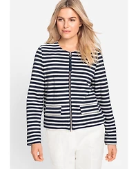 Olsen Women's Striped Collarless Zip Front Jacket