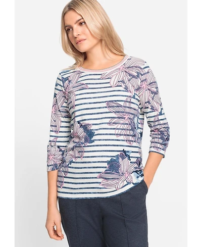 Olsen Women's Floral and Stripe Print T-Shirt