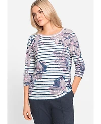 Olsen Women's Floral and Stripe Print T-Shirt