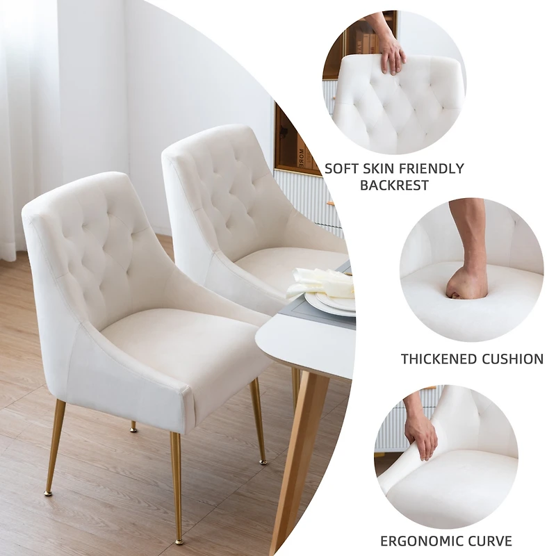 Dyhome Modern Velvet Upholstered Dining Chairs Set of 2, Mid Century Side with 5.12” Cushions and Back Pull Rod for Kitchen, Living Room