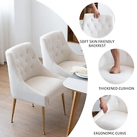 Dyhome Modern Velvet Upholstered Dining Chairs Set of 2, Mid Century Side with 5.12” Cushions and Back Pull Rod for Kitchen, Living Room