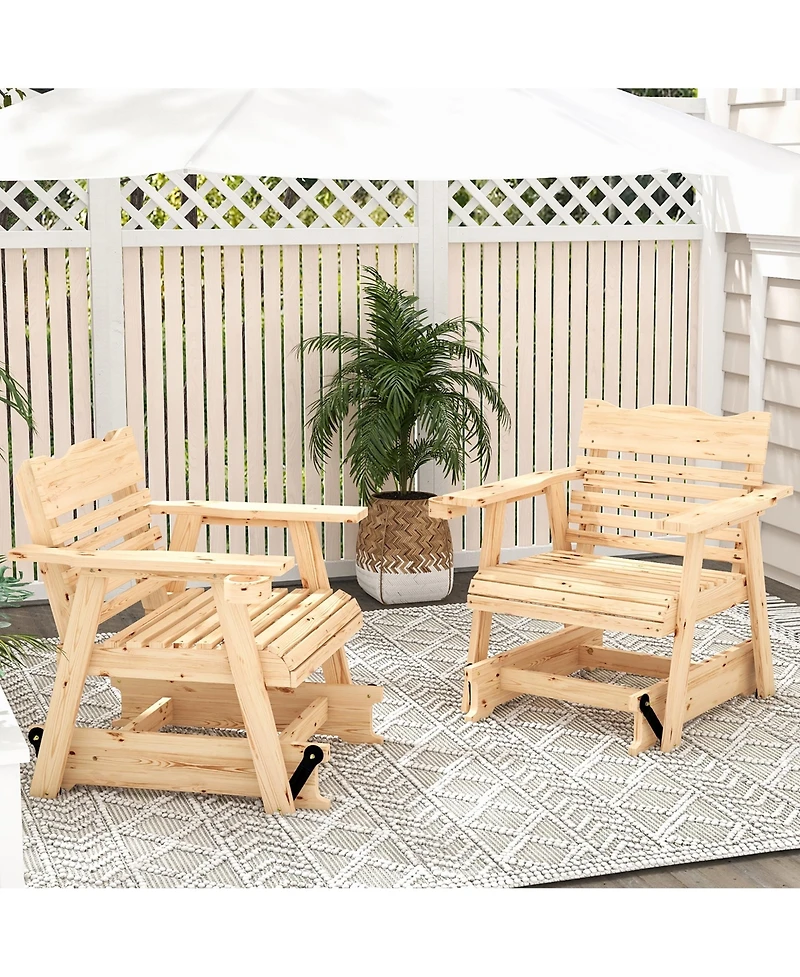 2 Pcs Patio Outdoor Wood Slat Rocking Chair Porch Rocker Curved Seat 330 Lbs