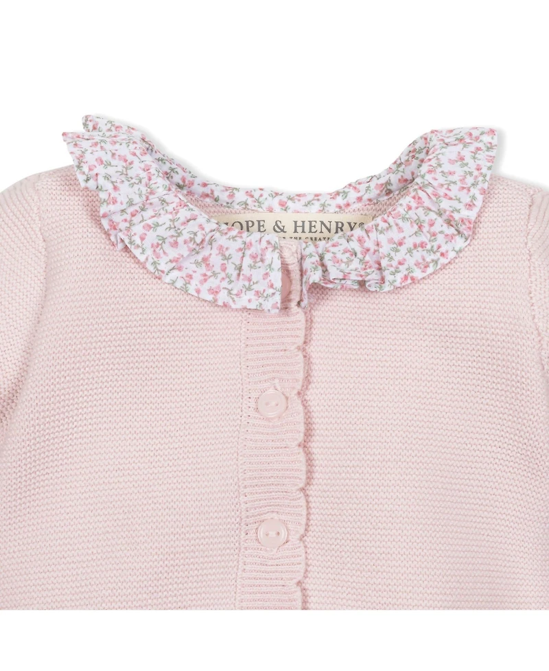 Hope & Henry Baby Organic Ruffle Collar Button Front Sweater Romper