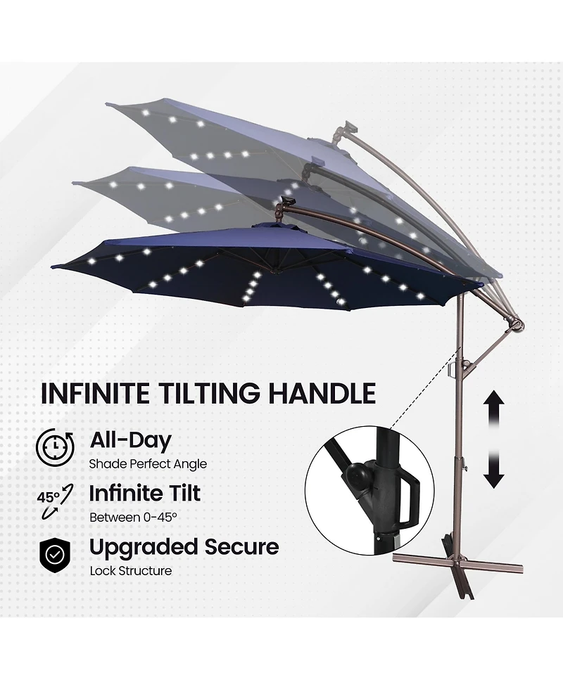 Mondawe 11ft Cantilever/Offset Hanging Patio Umbrella with Solar Light Included