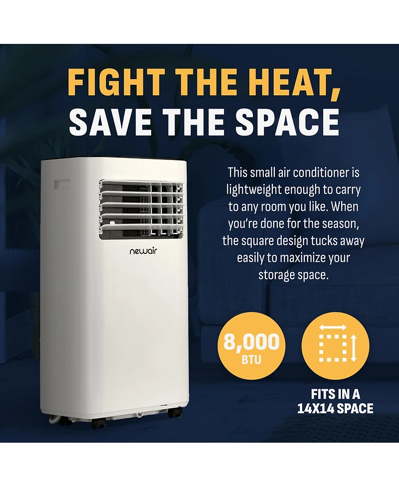 Newair 8,000 Btu Portable Air Conditioner (5,000 Btu Doe), Compact Ac Design with Easy Setup Window Venting Kit, Self-Evaporative System, Quiet Operat