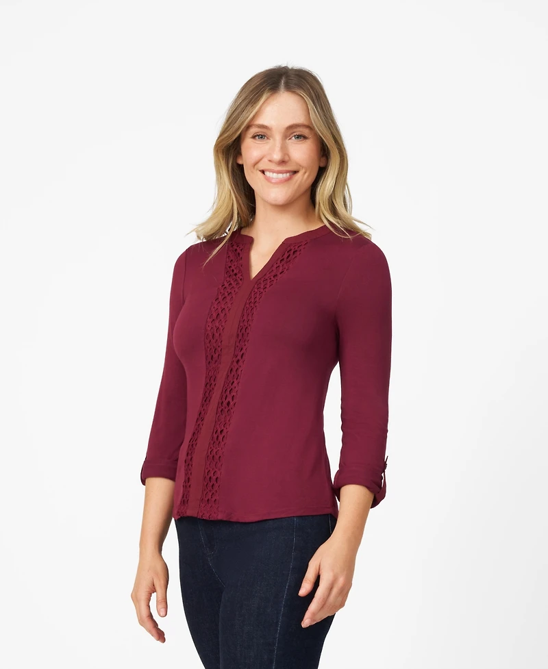 Cable & Gauge Women's Lace Trim Henley Top