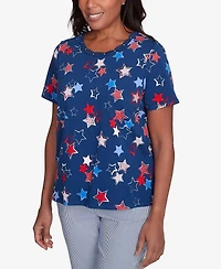 Alfred Dunner Women's Crew Neck Star Studded Top