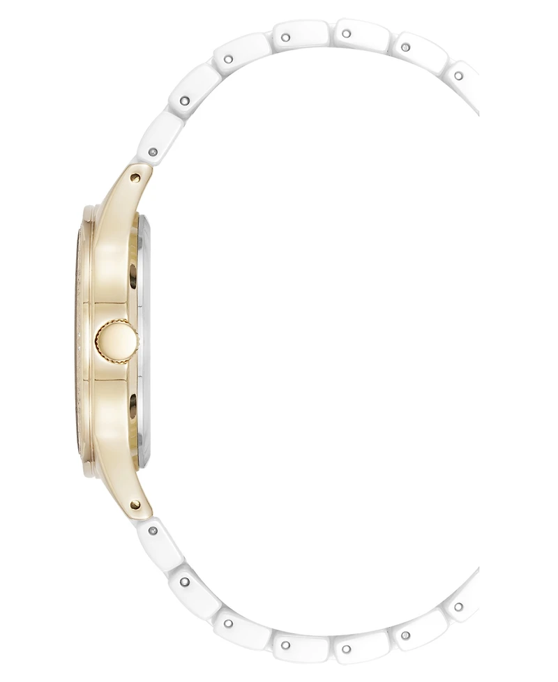 Anne Klein Women's Quartz White Ceramic Bracelet Floral Dial Watch, 34mm