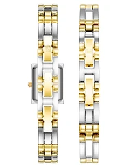 Anne Klein Women's Quartz Iconic Two-Tone Metal Alloy Rectangular Case Bangle Watch Set, 17mm