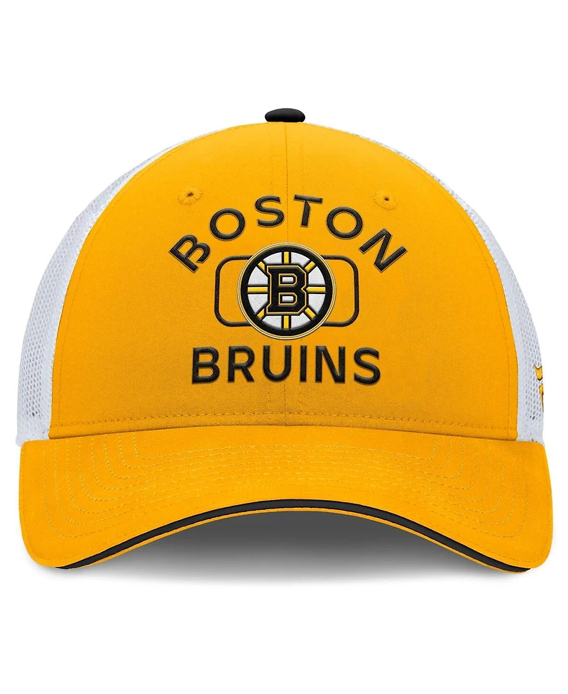 Fanatics Men's Gold/White Boston Bruins Authentic Pro Rink Trucker Hat