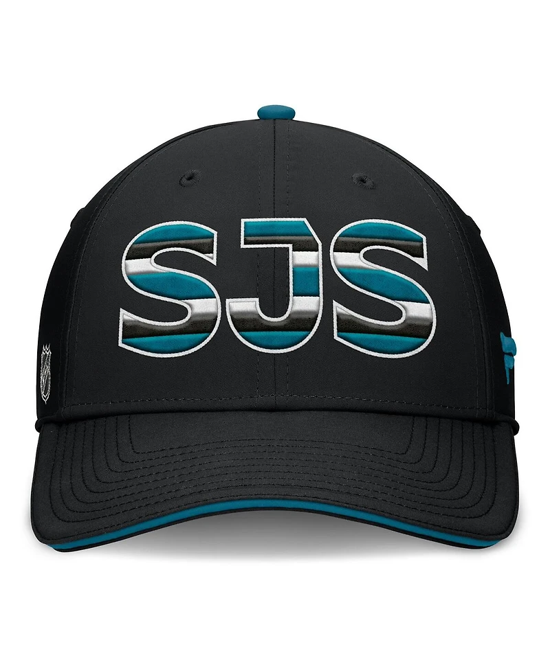 Fanatics Men's Black/Teal San Jose Sharks Authentic Pro Rink Team Code Flex Hat