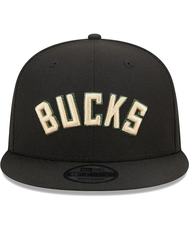 New Era Men's Black Milwaukee Bucks Jersey Hook Statement Edition 9FIFTY Snapback Hat