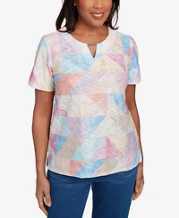 Alfred Dunner Women's Keyhole Geometric Patchwork Top