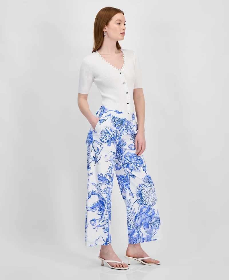 T Tahari Women's Printed Wide-Leg Pull-On Pants