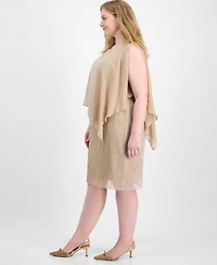 Connected Plus Size Cape-Overlay Dress