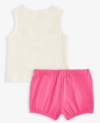 First Impressions Baby Girls Cotton Crochet Flower Top & Shorts, 2 Piece Set, Exclusively at Macy's