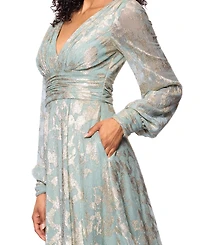 Betsy & Adam Women's Metallic V-Neck Ruched-Waist Gown