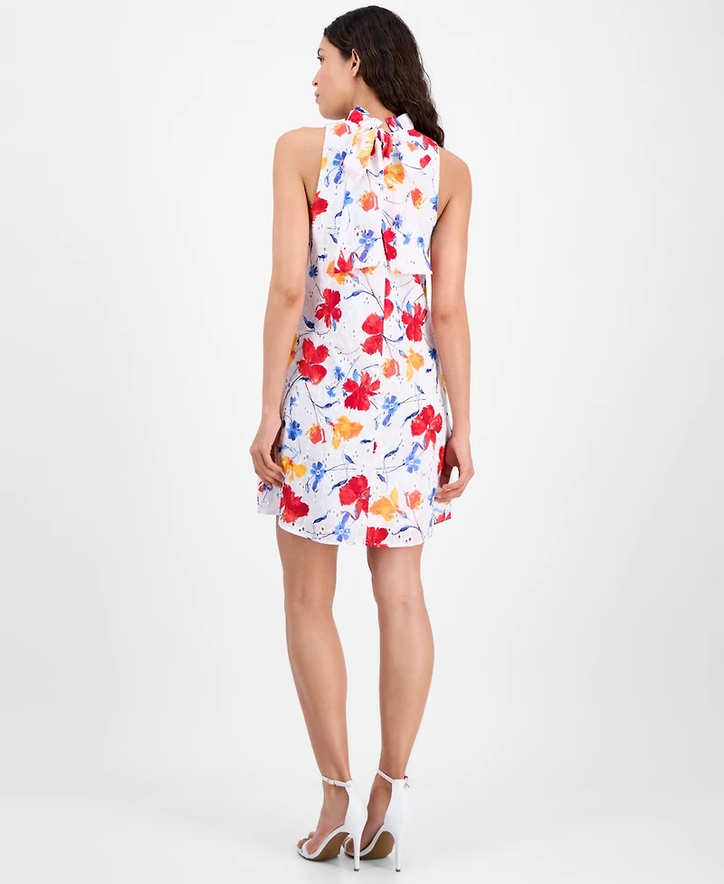 Anne Klein Women's Printed Cotton Eyelet Sleeveless Shift Dress