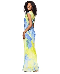 Betsy & Adam Women's Printed Cowlneck Sleeveless Gown