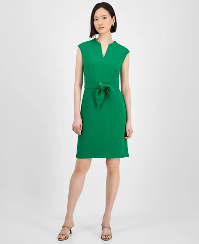 Tahari Petite Tie-Front Sleeveless Scuba Sheath Dress