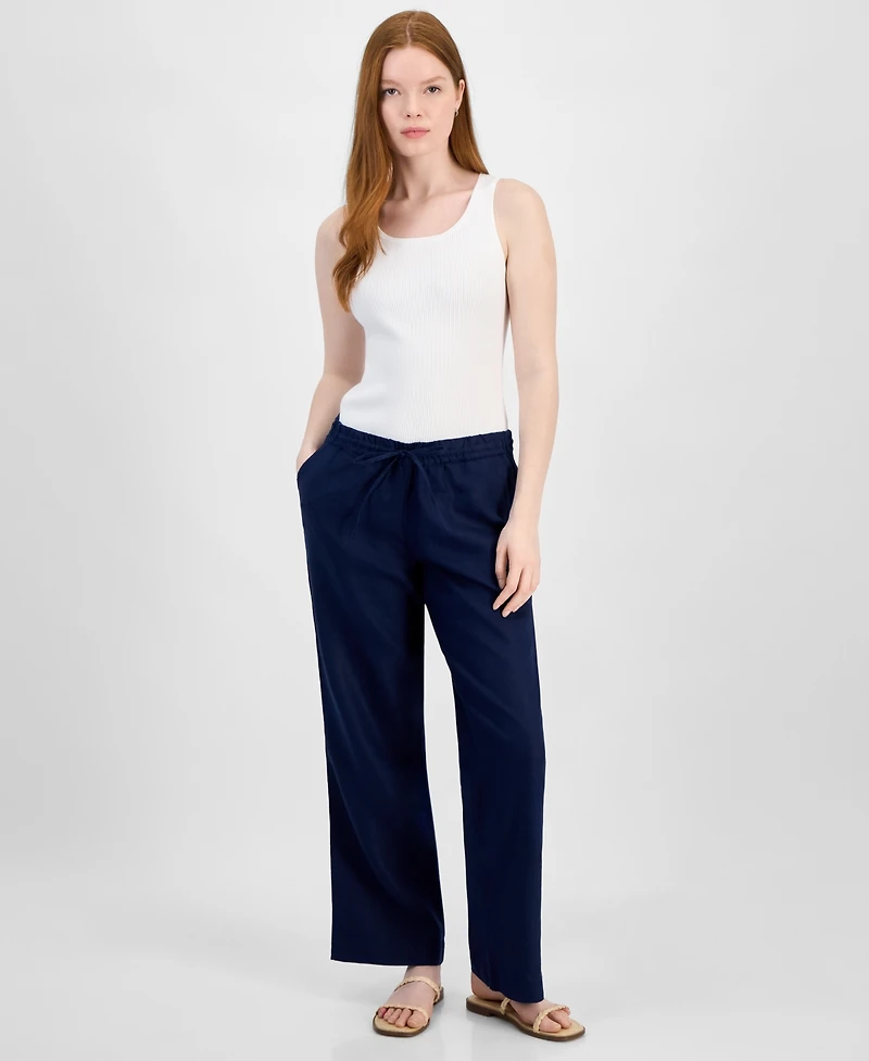 Charter Club Women's 100% Linen Drawstring Pants, Created for Macy's