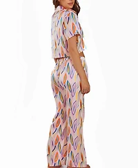 iCollection Women's Printed Copped Notch Pocket Shirt and Pajama Set