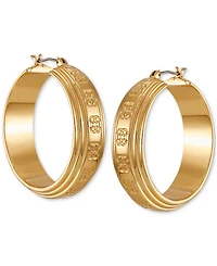 Guess Gold-Tone Medium Textured Logo Hoop Earrings, 2"