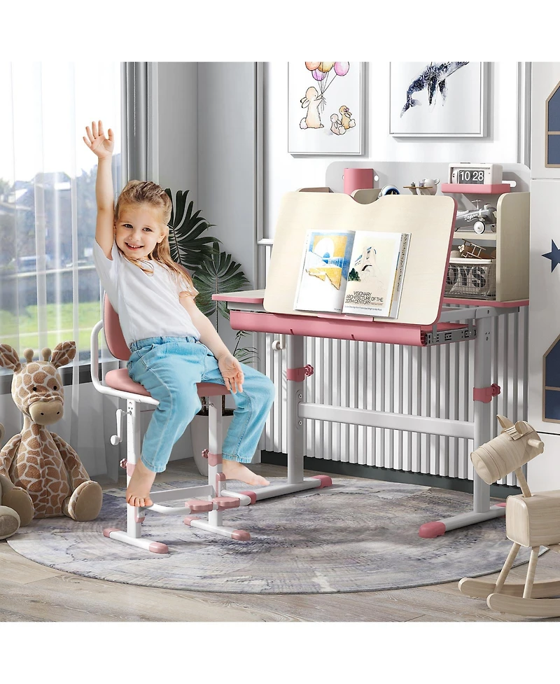 Gouun Kids Height Adjustable Study Desk with Tilt Desktop for 3-12 Years Old