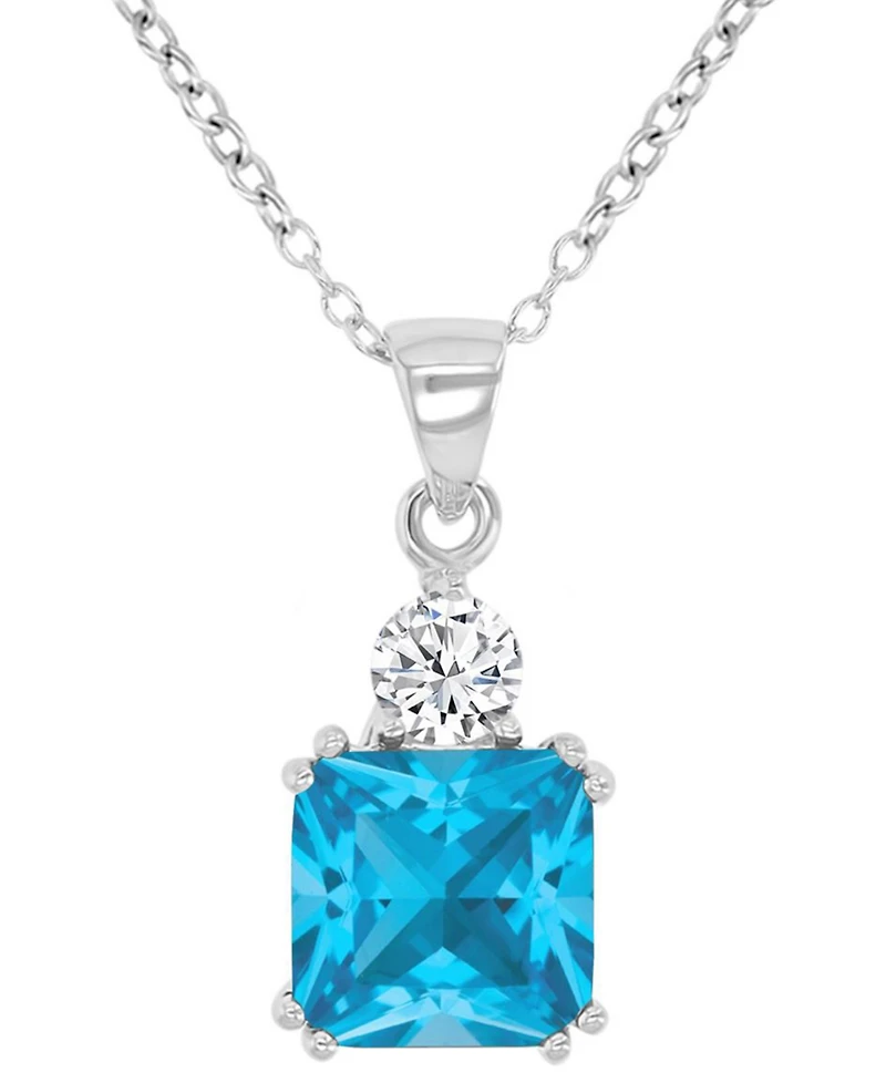 Blue & White Cubic Zirconia 18" Pendant Necklace in Sterling Silver