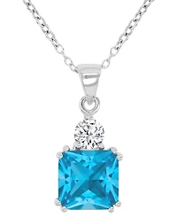 Blue & White Cubic Zirconia 18" Pendant Necklace in Sterling Silver