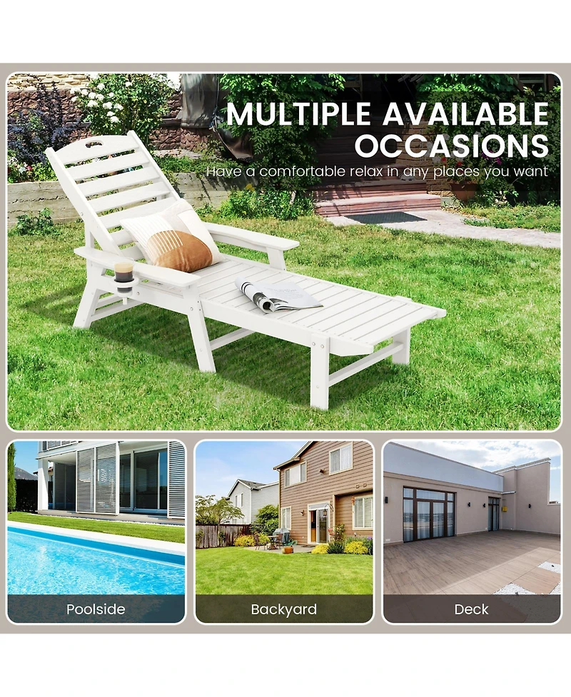 2PCS Patio Lounge Chair Chaise Adjustable Weatherproof Hdpe Cup Holder