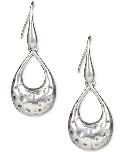 Guess Silver-Tone Open Tear-Shape Hammered Drop Earrings