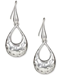 Guess Silver-Tone Open Tear-Shape Hammered Drop Earrings