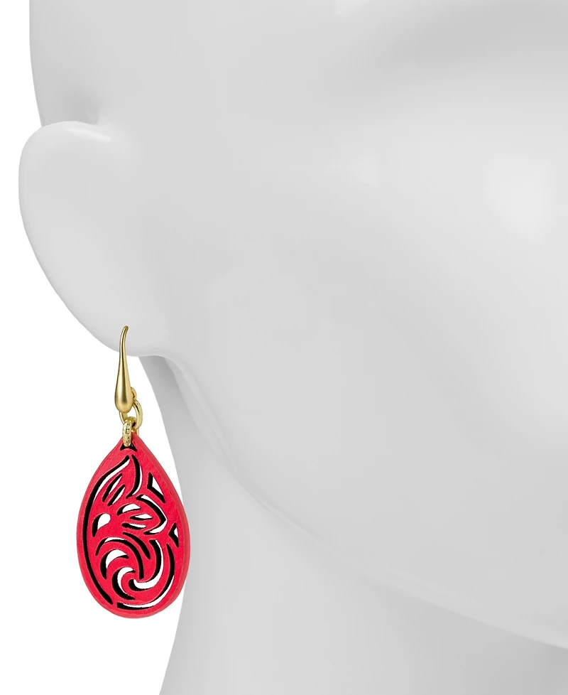Patricia Nash Gold-Tone Lace Pattern Leather Drop Earrings