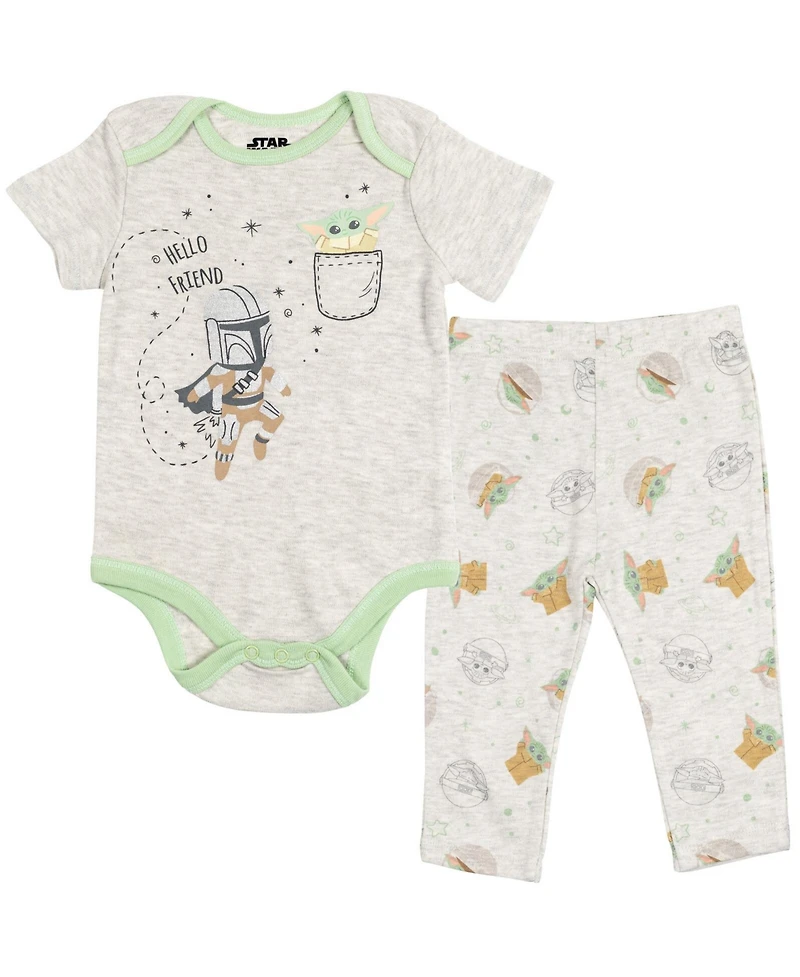 The Mandalorian Baby Boys Star Wars Yoda Bodysuits Sleep N' Play Pants Hat and Bibs 8 Piece Outfit Set
