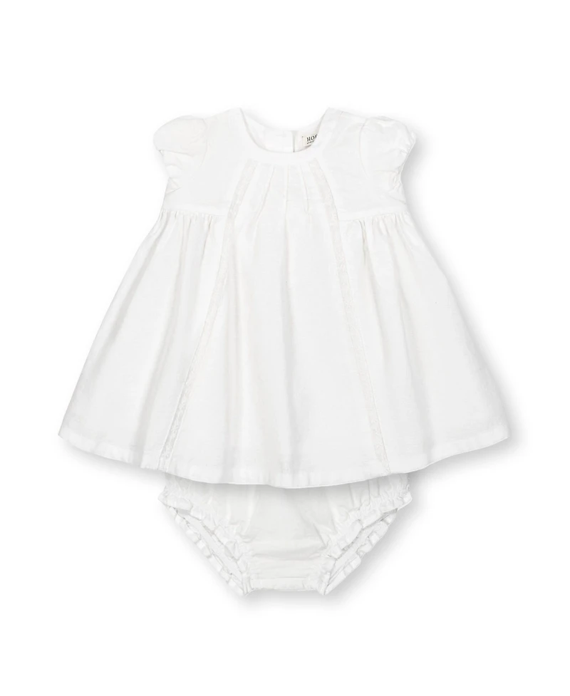 Hope & Henry Baby Short Sleeve Special Occasion Linen Pintuck Dress