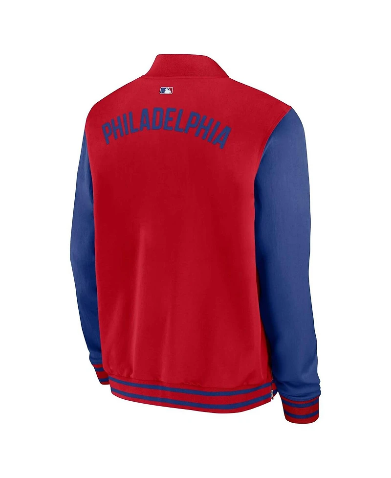 Nike Men's Red/Royal Philadelphia Phillies Authentic Collection Dugout Full-Zip Bomber Jacket
