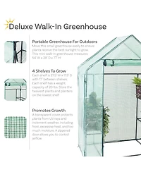 Outdoor Portable Tiered Growing Rack Deluxe Walk-In Greenhouse with Roll-Up Door - 4 Shelves - Green