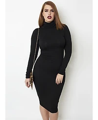 Rebdolls Women's Don't Make Me Wait Cotton Turtleneck Midi Dress
