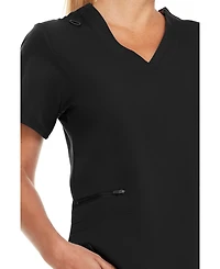 Medichic Women's Ruth 3-Pocket Multi Stitch V-Neck Scrub Top, Black