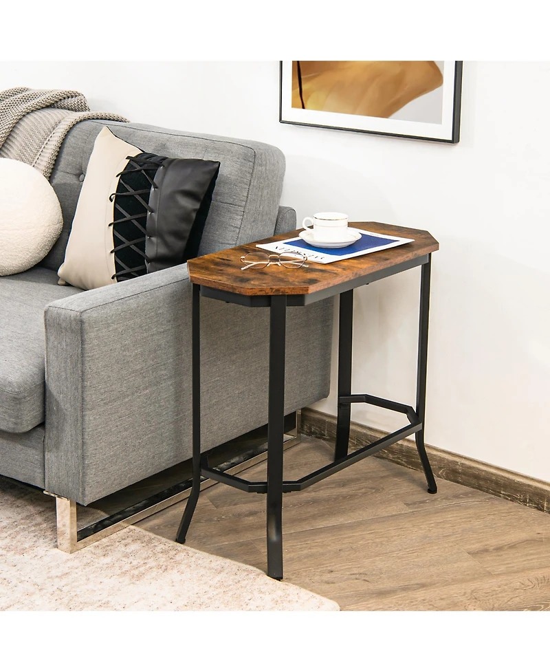 Narrow End Table with Wood Grain and Stable Steel Frame