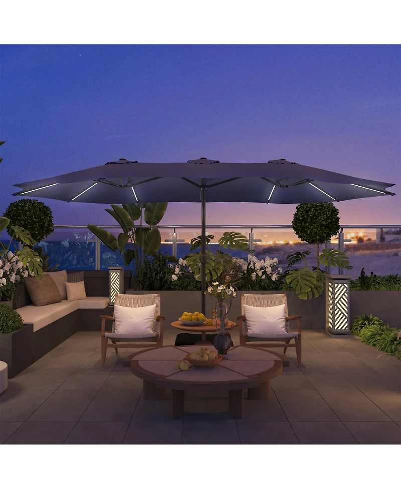 Mondawe 15 ft Solar Led Double Sided Twin Outdoor Patio Market Umbrella with Base Weight Included