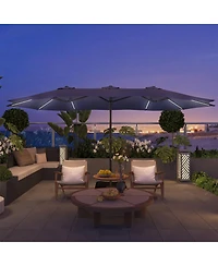 Mondawe 15 ft Solar Led Double Sided Twin Outdoor Patio Market Umbrella with Base Weight Included