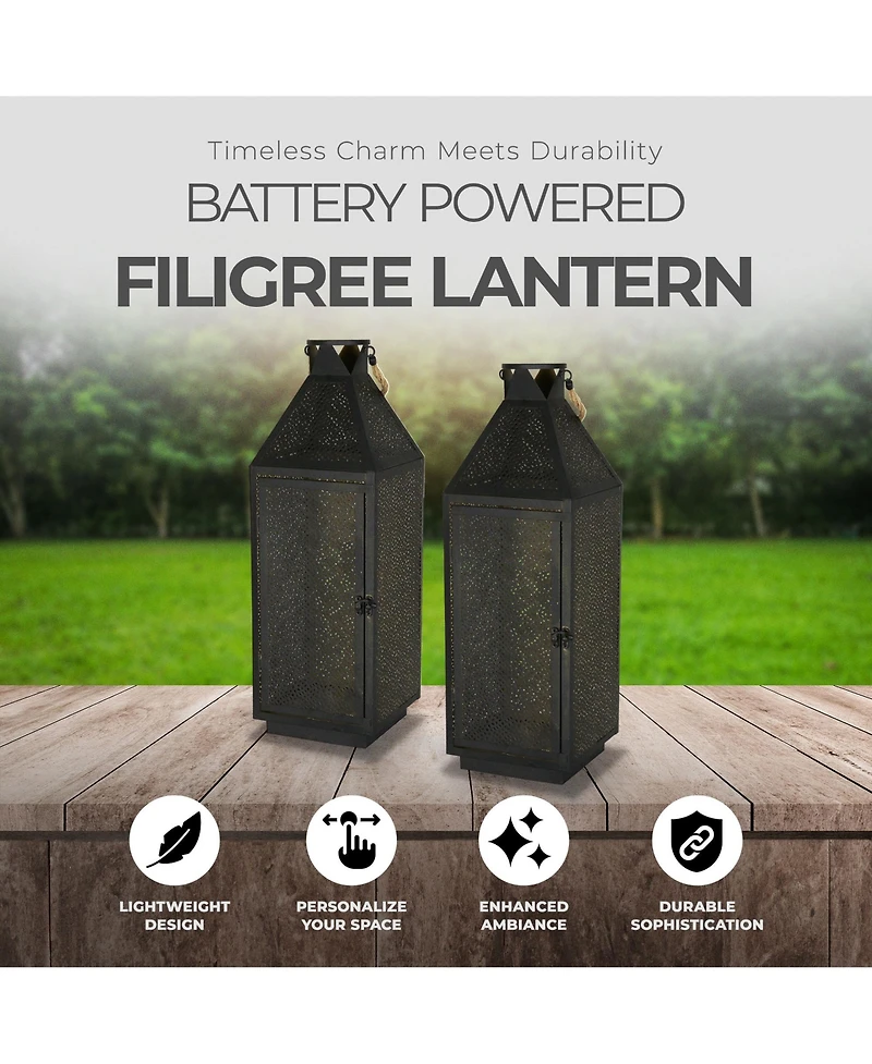 Four Seasons Courtyard 16 Inch Battery Powered 20 Led Filigree Lantern, 2 Pack