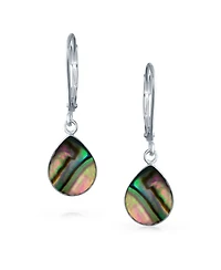 Bling Jewelry Geometric Iridescent Abalone Shell Teardrop Dangle Earrings Sterling Silver