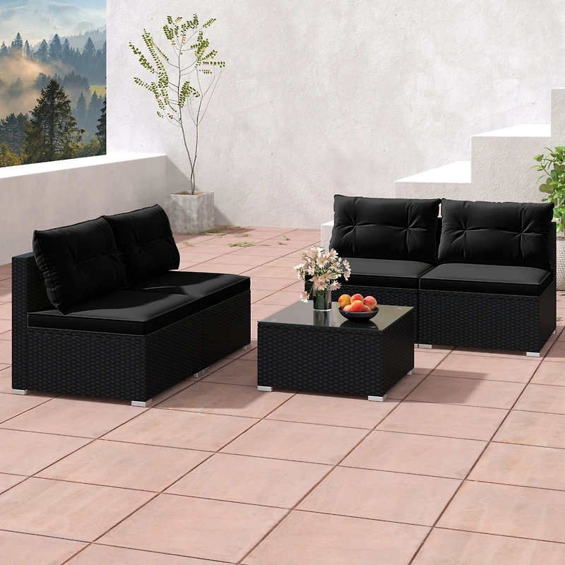Gymax 5 Pcs Patio Furniture Set w/ Seat & Back Cushions Tempered Glass Tabletop