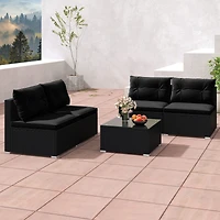 Gymax 5 Pcs Patio Furniture Set w/ Seat & Back Cushions Tempered Glass Tabletop