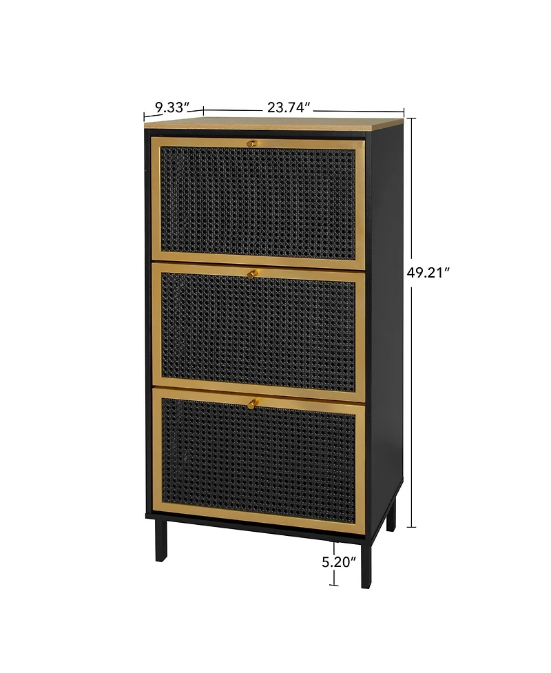 Mondawe 3 Metal Door Shoe Rack, Freestanding Modern Shoe Storage Cabinet, Metal rattan, for Entryway