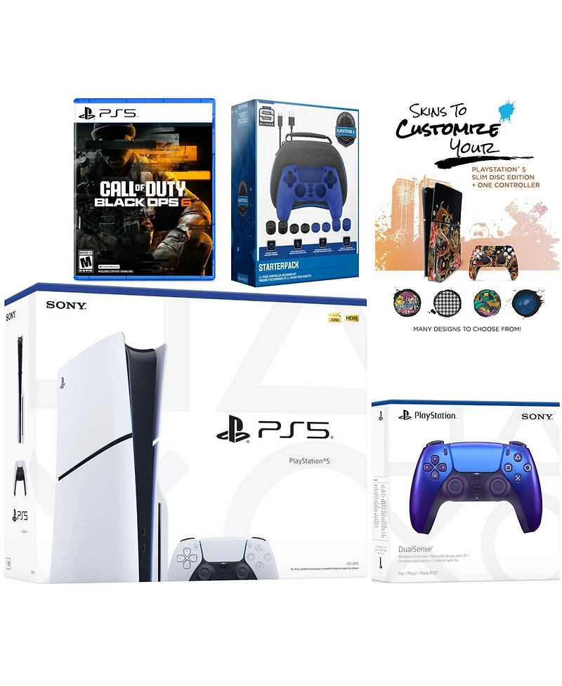 Sony PlayStation 5 Slim Disc with Call of Duty Black Ops 6, Extra Controller, Gamer Starter Pack and MightySkins Voucher Bundle