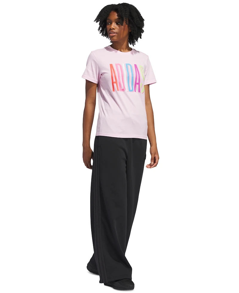 adidas Women's Cotton Multi-Color Logo Crewneck T-Shirt